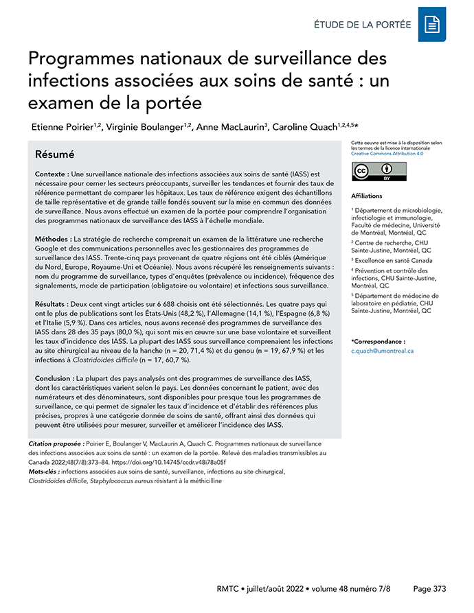 Volume 48-7/8, juillet/août 2022 : Infections associées aux soins de santé & résistance aux antimicrobiens