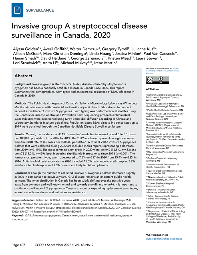 Volume 48-9, September 2022: Invasive Diseases Surveillance in Canada
