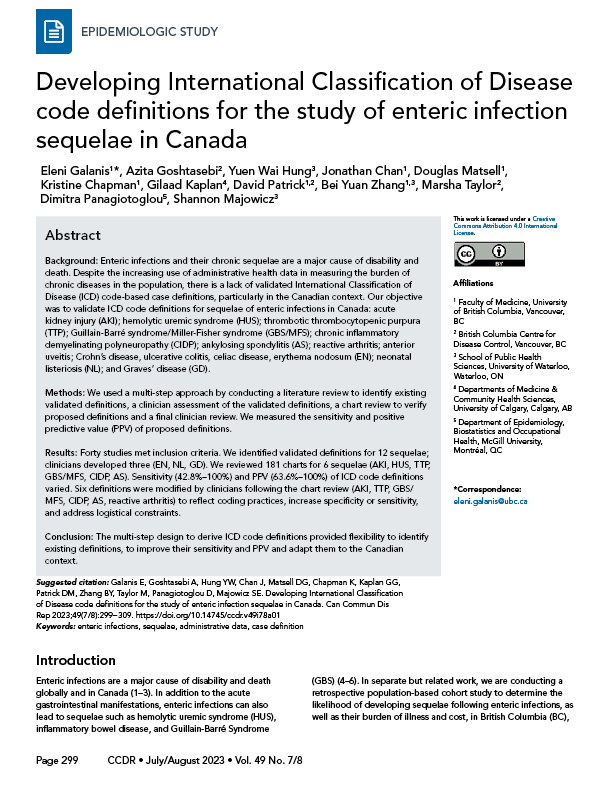 Volume 49-7/8, July/August 2023: Enteric Diseases: A Major Health Problem in Canada