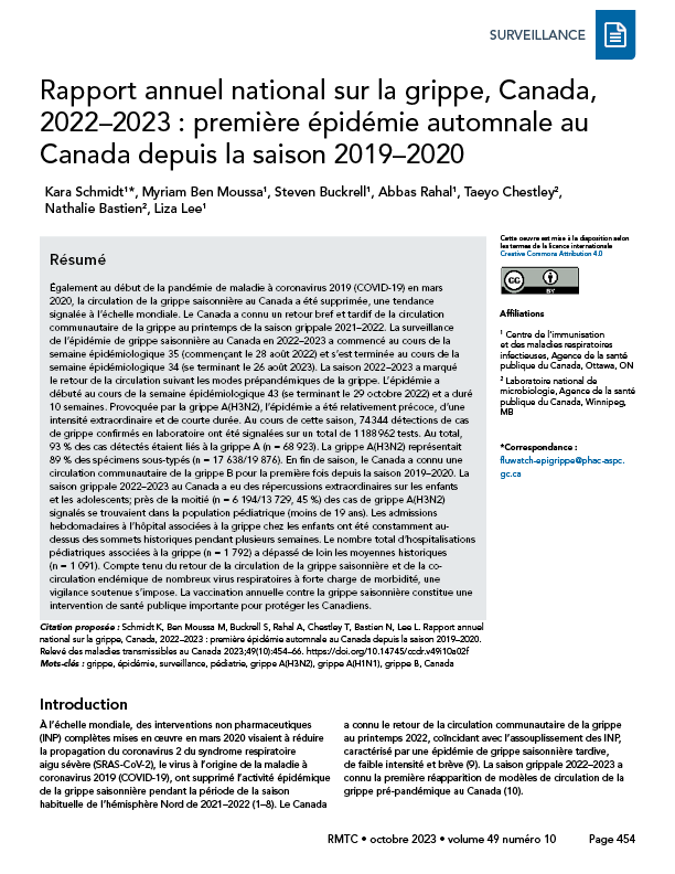 Volume 49-10, octobre 2023 : grippe et autres infections respiratoires