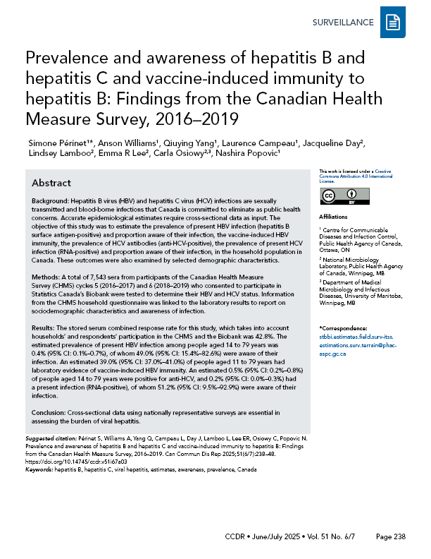 CCDR: Volume 51-6/7 (3), June/July 2025: cover image