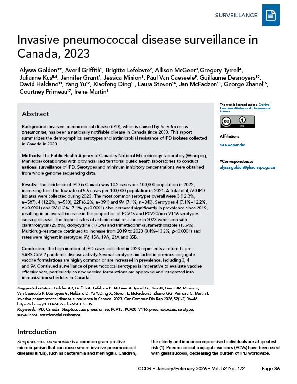 CCDR: Volume 52-1/2 (5), January/February: cover image