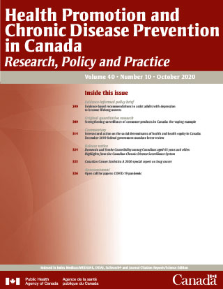 Health Promotion and Chronic Disease Prevention in Canada, Vol 40, No 10, October 2020