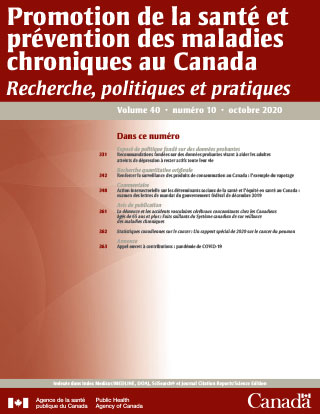 Promotion de la santé et prévention des maladies chroniques au Canada, volume 40, no 10, octobre 2020