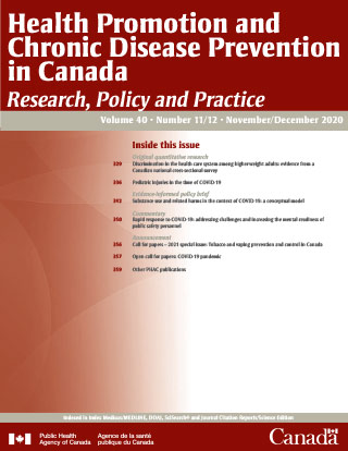 Health Promotion and Chronic Disease Prevention in Canada, Vol 40, No 11/12, November/December 2020