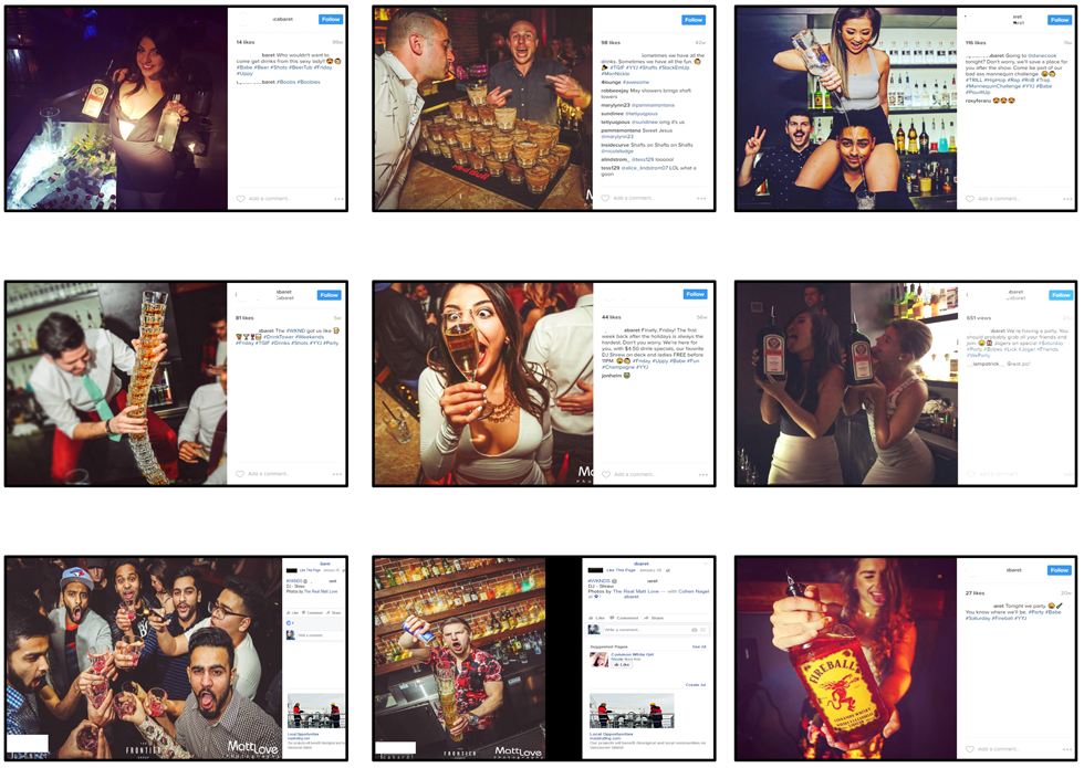 Figure 2. Picture mosaic created from alcohol-related images posted to social media by drinking venues, ranked by investigators as conflicting most with the CRTC Code guidelines