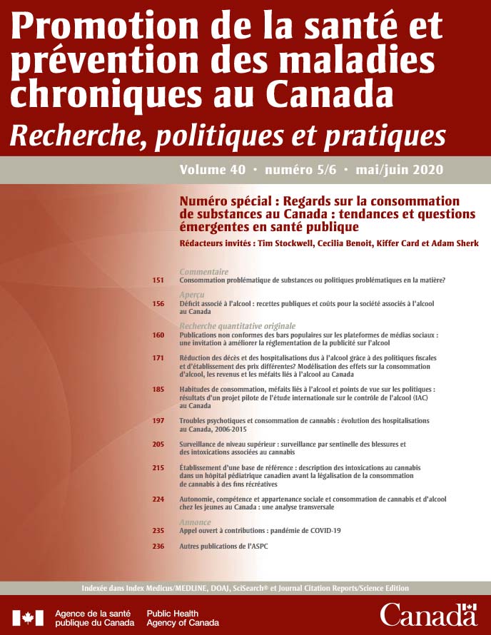 Promotion de la santé et prévention des maladies chroniques au Canada : Volume 40, no 5/6, mai/juin 2020