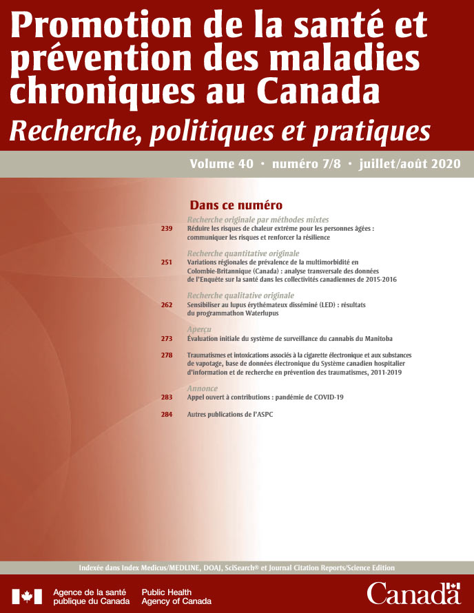 Promotion de la santé et prévention des maladies chroniques au Canada, volume 40, no 7/8, juillet/août 2020