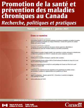 Promotion de la santé et prévention des maladies chroniques au Canada, volume 41, no 1, janvier 2021