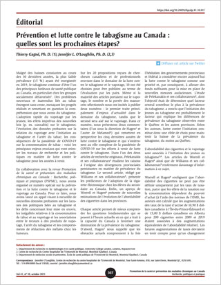 Éditorial – Prévention et lutte contre le tabagisme au Canada : quelles sont les prochaines étapes?