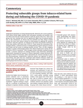 Commentary – Protecting vulnerable groups from tobacco-related harm during and following the COVID-19 pandemic