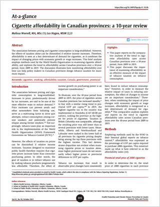 At-a-glance – Cigarette affordability in Canadian provinces: a 10-year review