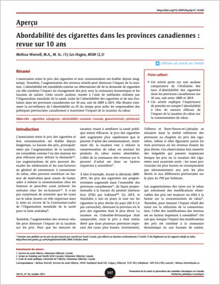 Aperçu – Abordabilité des cigarettes dans les provinces canadiennes : revue sur 10 ans
