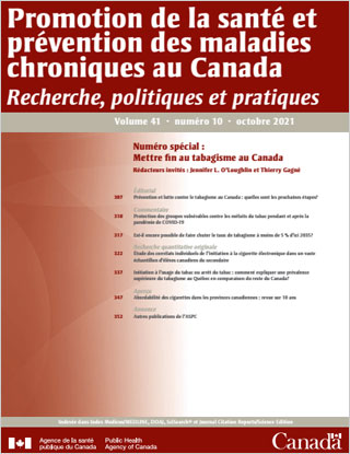 Promotion de la santé et prévention des maladies chroniques au Canada, Vol 41, no 10, octobre 2021