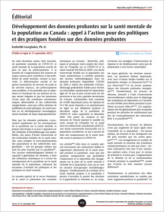 Développement des données probantes sur la santé mentale de la population au Canada : appel à l’action pour des politiques et des pratiques fondées sur des données probantes