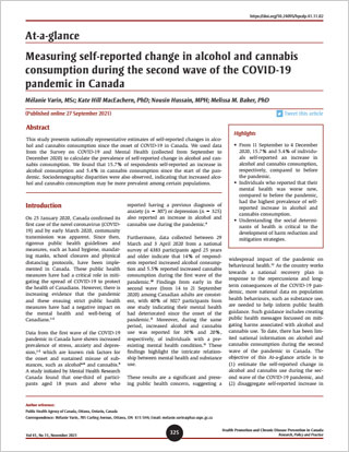 Measuring self-reported change in alcohol and cannabis consumption during the second wave of the COVID-19 pandemic in Canada