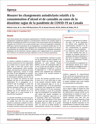 Mesurer les changements autodéclarés relatifs à la consommation d’alcool et de cannabis au cours de la deuxième vague de la pandémie de COVID-19 au Canada