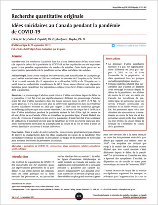 Idées suicidaires au Canada pendant la pandémie de COVID-19