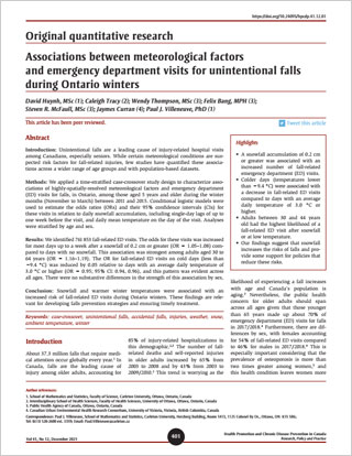 Original quantitative research – Associations between meteorological factors and emergency department visits for unintentional falls during Ontario winters