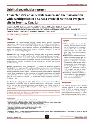 Original quantitative research – Characteristics of vulnerable women and their association with participation in a Canada Prenatal Nutrition Program site in Toronto, Canada
