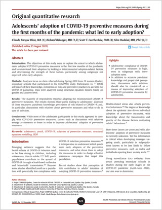 Original quantitative research – Adolescents’ adoption of COVID-19 preventive measures during the first months of the pandemic: what led to early adoption?