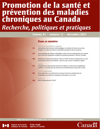 Promotion de la santé et prévention des maladies chroniques au Canada, Vol 41, no 12, decembre 2021