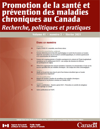Promotion de la santé et prévention des maladies chroniques au Canada, volume 41, no 2, février 2021