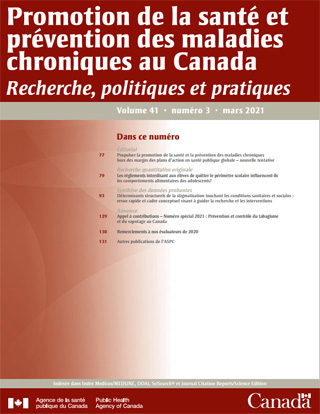 Promotion de la santé et prévention des maladies chroniques au Canada, volume 41, no 3, mars 2021