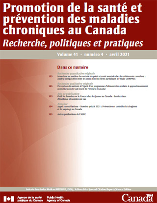 Promotion de la santé et prévention des maladies chroniques au Canada, volume 41, no 4, avril 2021