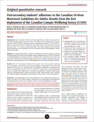 Post-secondary students’ adherence to the Canadian 24-Hour Movement Guidelines for Adults: Results from the first deployment of the Canadian Campus Wellbeing Survey (CCWS)