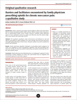 Original qualitative research – Barriers and facilitators encountered by family physicians prescribing opioids for chronic non-cancer pain: a qualitative study