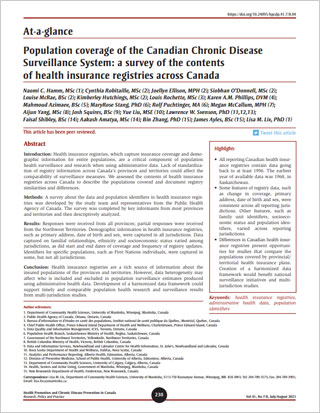 At-a-glance – Population coverage of the Canadian Chronic Disease Surveillance System: a survey of the contents of health insurance registries across Canada