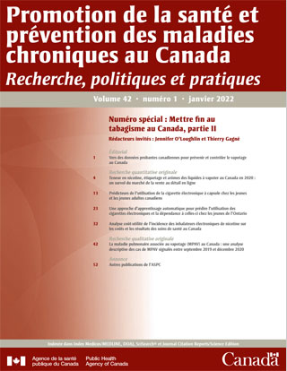 Promotion de la santé et prévention des maladies chroniques au Canada, Vol 42, no 1, janvier 2022