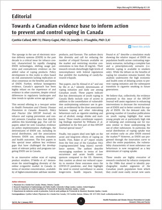 Editorial – Towards a Canadian evidence base to inform action to prevent and control vaping in Canada