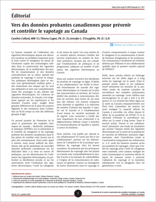 Éditorial – Vers des données probantes canadiennes pour prévenir et contrôler le vapotage au Canada