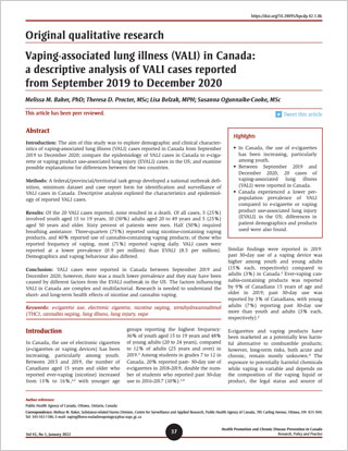 Original qualitative research – Vaping-associated lung illness (VALI) in Canada: a descriptive analysis of VALI cases reported from September 2019 to December 2020