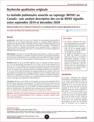 Recherche qualitative originale – La maladie pulmonaire associée au vapotage (MPAV) au Canada : une analyse descriptive des cas de MPAV signalés entre septembre 2019 et décembre 2020
