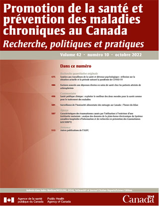 Promotion de la santé et prévention des maladies chroniques au Canada, volume 42, no 10, octobre 2022