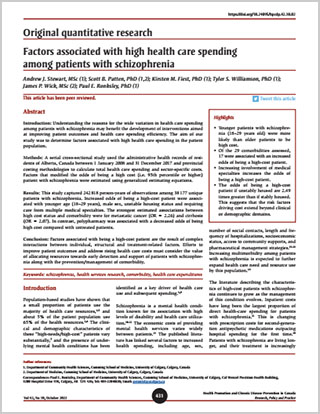 Original quantitative research – Factors associated with high healthcare spending among patients with schizophrenia