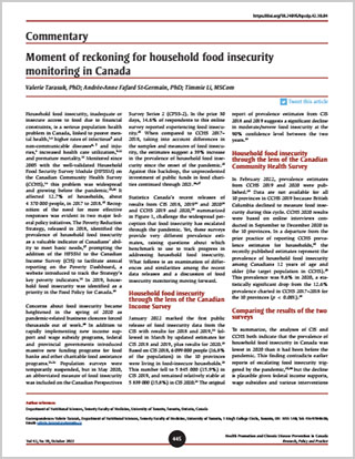 Commentary – Moment of reckoning for household food insecurity monitoring in Canada