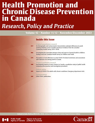 Health Promotion and Chronic Disease Prevention in Canada, Vol 42, No 11/12, November/December 2022