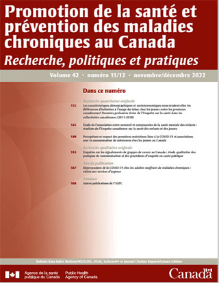 Promotion de la santé et prévention des maladies chroniques au Canada, volume 42, no  11/12, 2022