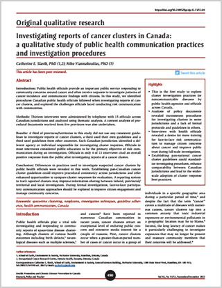 Original qualitative research – Investigating reports of cancer clusters in Canada: a qualitative study of public health communication practices and investigation procedures