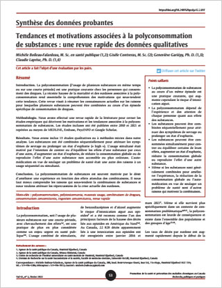 Synthèse des données probantes – Tendances et motivations associées à la polyconsommation de substances : une revue rapide des données qualitatives