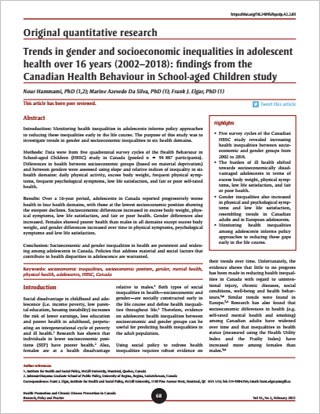 Original quantitative research – Trends in gender and socioeconomic inequalities in adolescent health over 16 years (2002-2018): findings from the Canadian Health Behaviour in School-aged Children (HBSC) study
