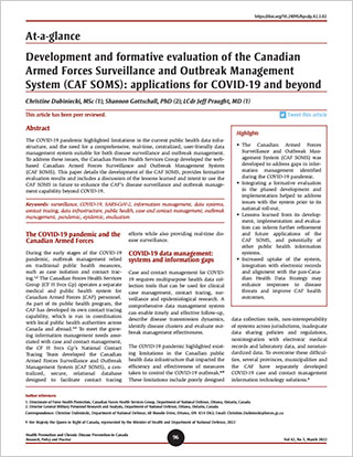 At-a-glance – Development and formative evaluation of the Canadian Armed Forces Surveillance and Outbreak Management System (CAF SOMS): applications for COVID-19 and beyond
