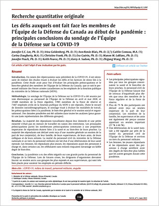 Recherche quantitative originale – Les défis auxquels ont fait face les membres de l’Équipe de la Défense du Canada au début de la pandémie : principales conclusions du sondage de l’Équipe de la Défense sur la COVID-19