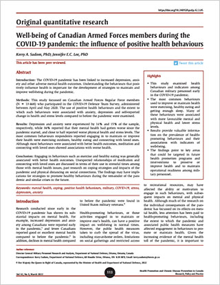 Original quantitative research – Well-being of Canadian Armed Forces members during the COVID-19 pandemic: the influence of positive health behaviours