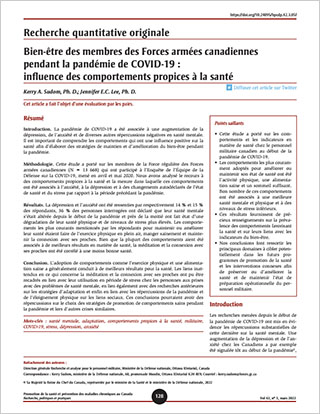 Recherche quantitative originale – Bien-être des membres des Forces armées canadiennes pendant la pandémie de COVID-19 : influence des comportements propices à la santé