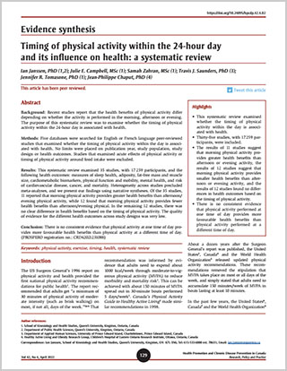 Evidence synthesis – Timing of physical activity within the 24-hour day and its influence on health: a systematic review